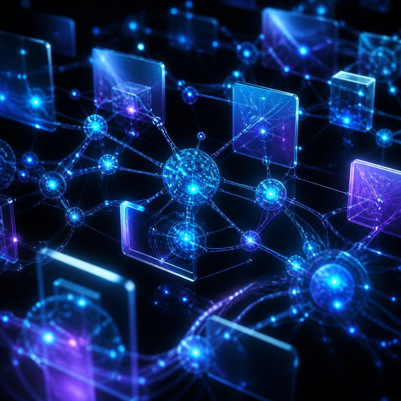 Futuristic AI automation network connecting business systems